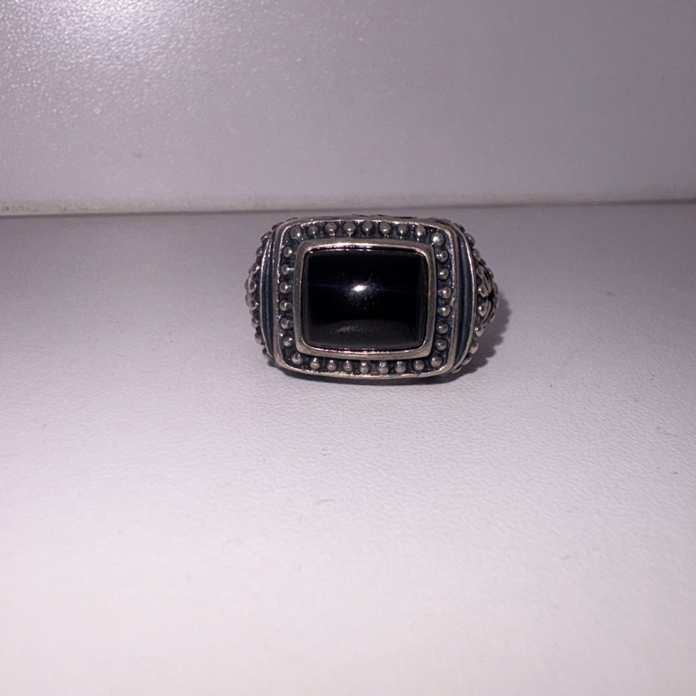 Mid century black onyx Stone Silver Ring
